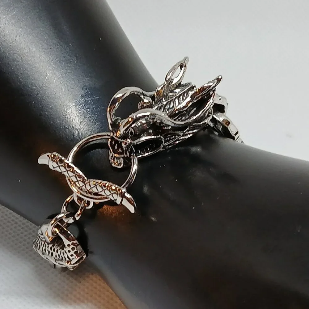 NWOT Silver Tone Metal Fashion Dragon Bracelet Jewelry Men Bling Hip Hop #33